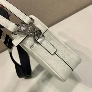 Prada Unisex Saffiano Leather Shoulder Bag Chalk White 2VH210
