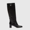 Prada Women Brushed Leather Boots in 55mm Heel Black