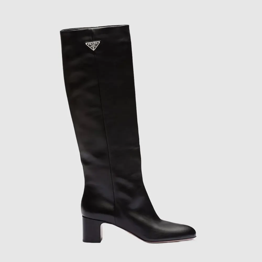 Prada Women Brushed Leather Boots in 55mm Heel Black