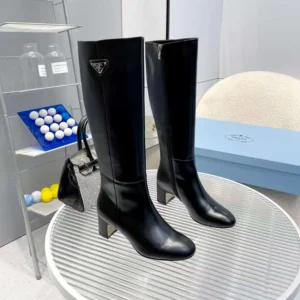 Prada Women Brushed Leather Boots in 55mm Heel Black