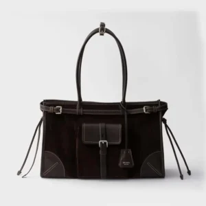 Prada Women Prada Bonnie Large Corduroy and Leather Handbag