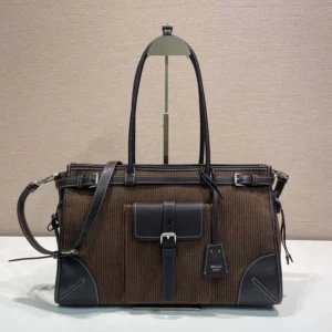 Prada Women Prada Bonnie Large Corduroy and Leather Handbag