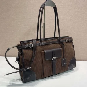 Prada Women Prada Bonnie Large Corduroy and Leather Handbag