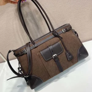 Prada Women Prada Bonnie Large Corduroy and Leather Handbag
