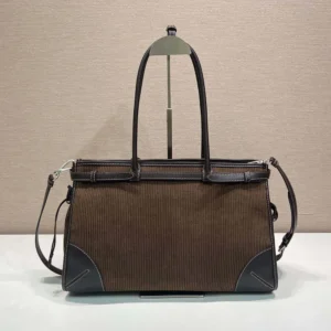 Prada Women Prada Bonnie Large Corduroy and Leather Handbag