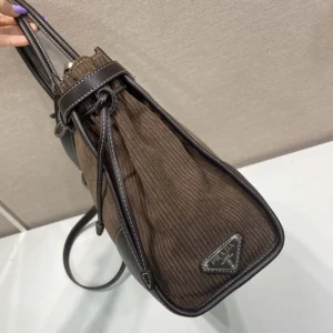 Prada Women Prada Bonnie Large Corduroy and Leather Handbag