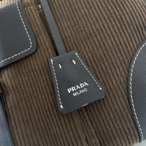 Prada Women Prada Bonnie Large Corduroy and Leather Handbag