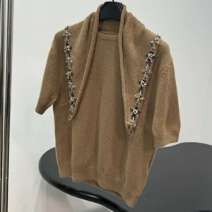 Prada Women Short-Sleeved Cashmere Sweater With Scarf P24D3G