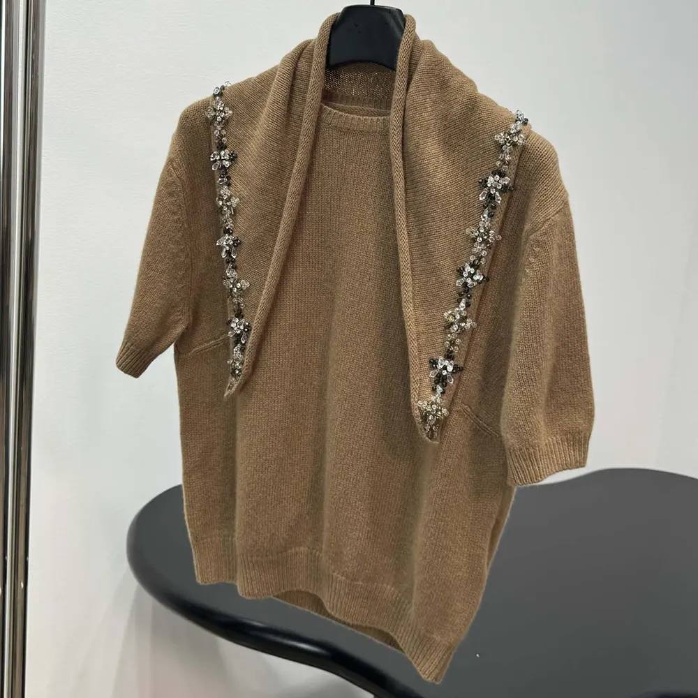 Prada Women Short-Sleeved Cashmere Sweater With Scarf P24D3G 4 Prada Women Short-Sleeved Cashmere Sweater With Scarf P24D3G