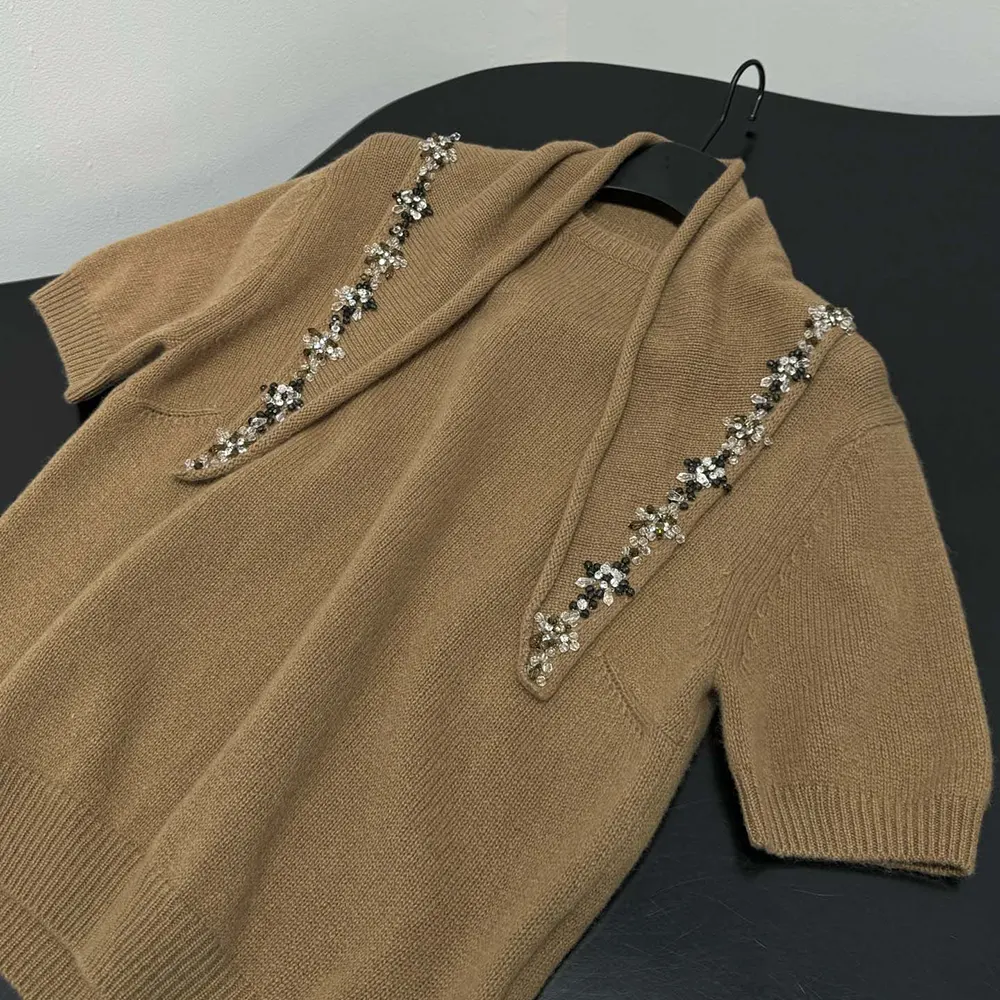 Prada Women Short-Sleeved Cashmere Sweater With Scarf P24D3G 8 Prada Women Short-Sleeved Cashmere Sweater With Scarf P24D3G