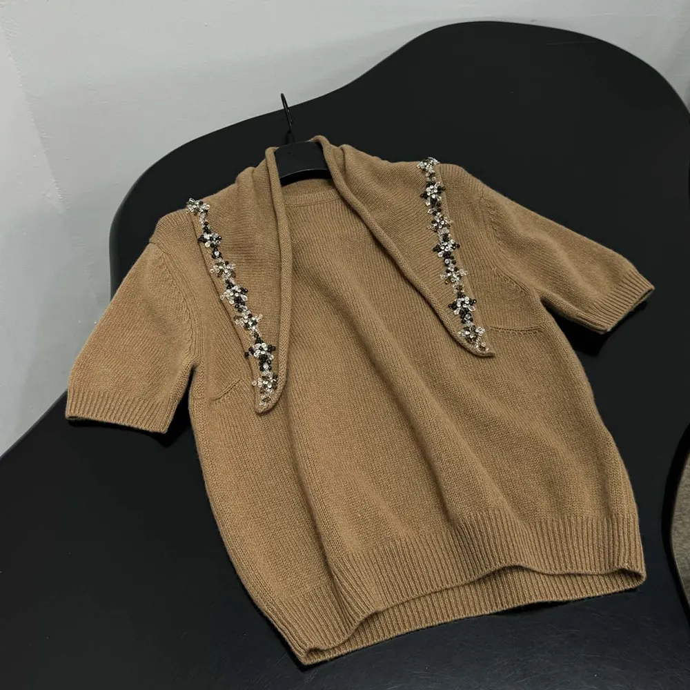Prada Women Short-Sleeved Cashmere Sweater With Scarf P24D3G 6 Prada Women Short-Sleeved Cashmere Sweater With Scarf P24D3G