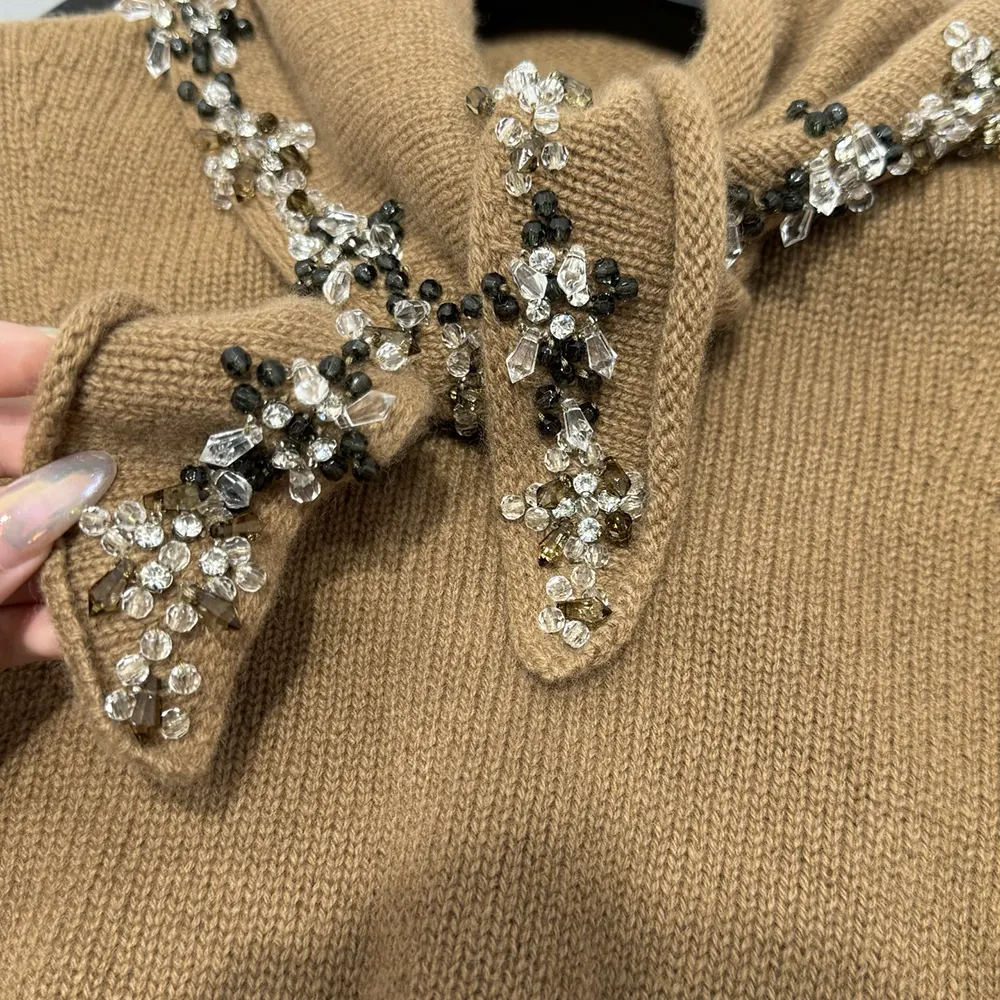 Prada Women Short-Sleeved Cashmere Sweater With Scarf P24D3G 10 Prada Women Short-Sleeved Cashmere Sweater With Scarf P24D3G
