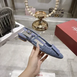Roger Vivier Women Gommettine Slingback Ballerinas In Jacquard Denim