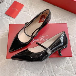 Roger Vivier Women Mary Jane Virgule 55 Mules in Patent Leather-Black