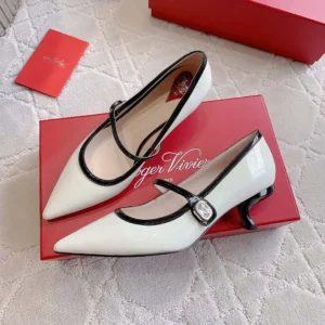 Roger Vivier Women Mary Jane Virgule 55 Mules in Patent Leather-White