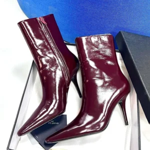 Saint Laurent YSL Women Ashley Booties In Smooth Leather Bordeaux