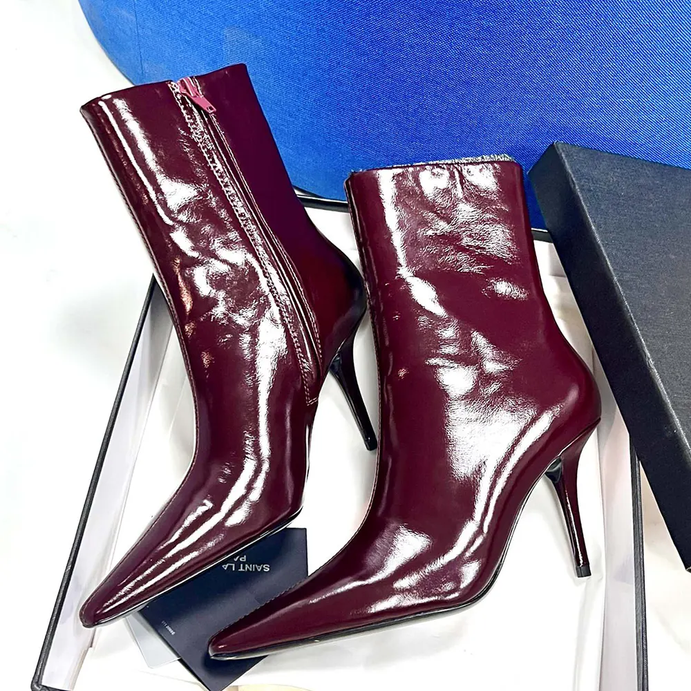 Saint Laurent YSL Women Ashley Booties In Smooth Leather Bordeaux 3 Saint Laurent YSL Women Ashley Booties In Smooth Leather Bordeaux