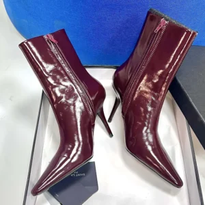 Saint Laurent YSL Women Ashley Booties In Smooth Leather Bordeaux