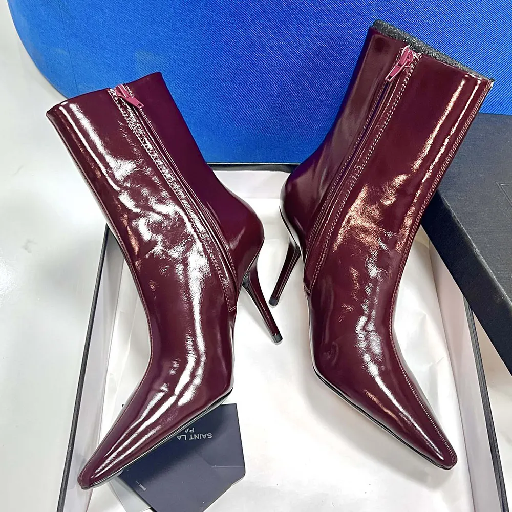 Saint Laurent YSL Women Ashley Booties In Smooth Leather Bordeaux 4 Saint Laurent YSL Women Ashley Booties In Smooth Leather Bordeaux