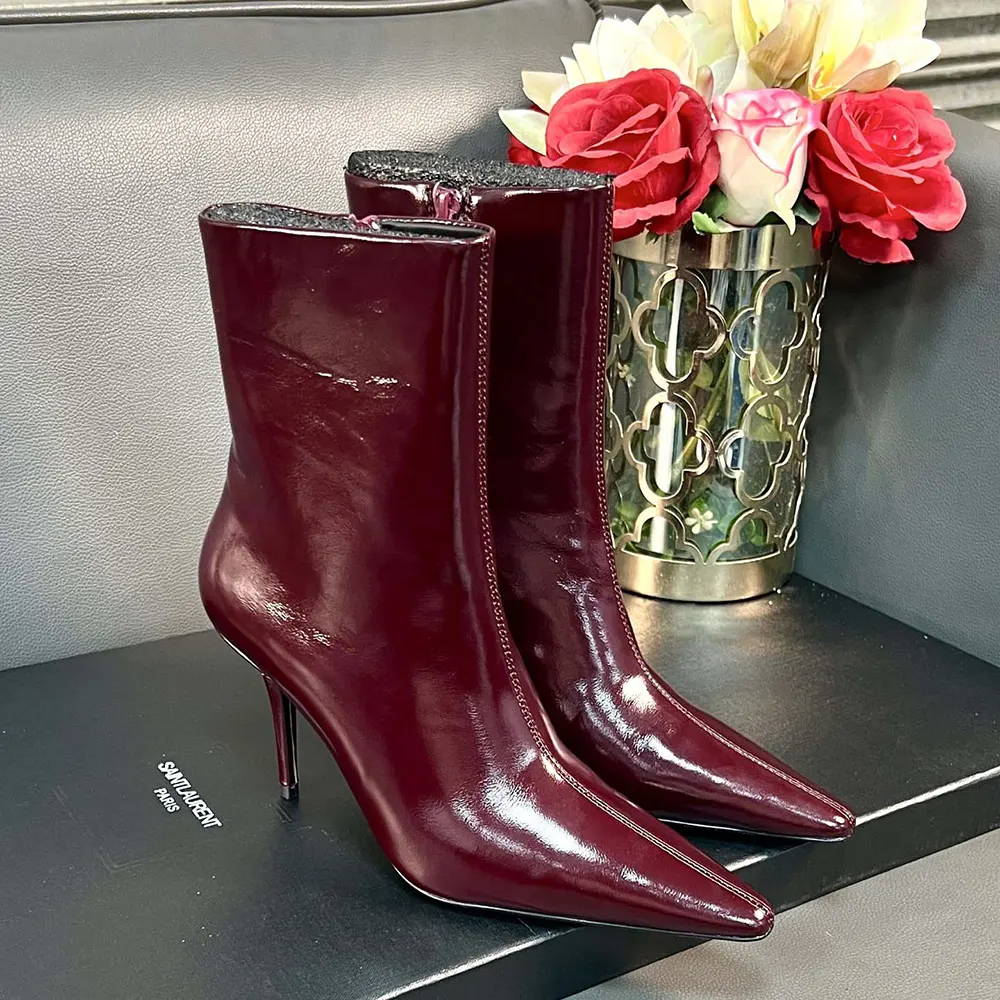 Saint Laurent YSL Women Ashley Booties In Smooth Leather Bordeaux