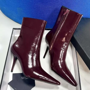 Saint Laurent YSL Women Ashley Booties In Smooth Leather Bordeaux