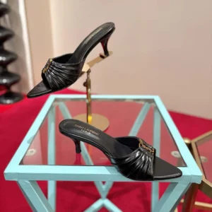 Saint Laurent YSL Women Babylone Mules In Smooth Leather Black