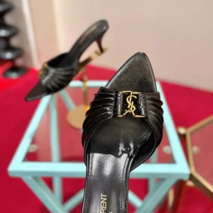 Saint Laurent YSL Women Babylone Mules In Smooth Leather Black