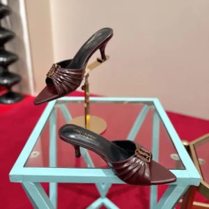 Saint Laurent YSL Women Babylone Mules In Smooth Leather Bordeaux