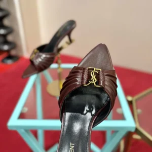 Saint Laurent YSL Women Babylone Mules In Smooth Leather Bordeaux