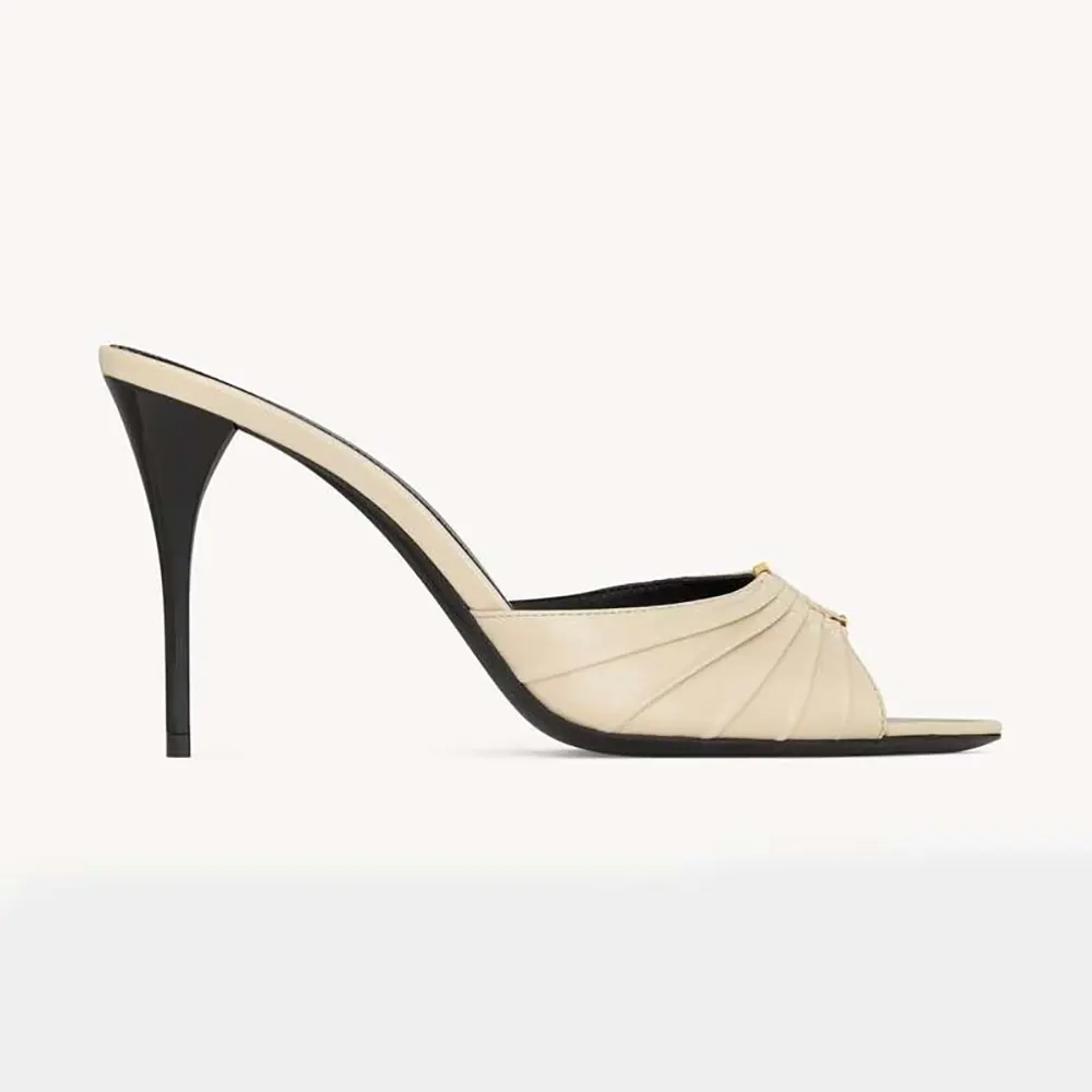Saint Laurent YSL Women Babylone Mules In Smooth Leather White 1 Saint Laurent YSL Women Babylone Mules In Smooth Leather White