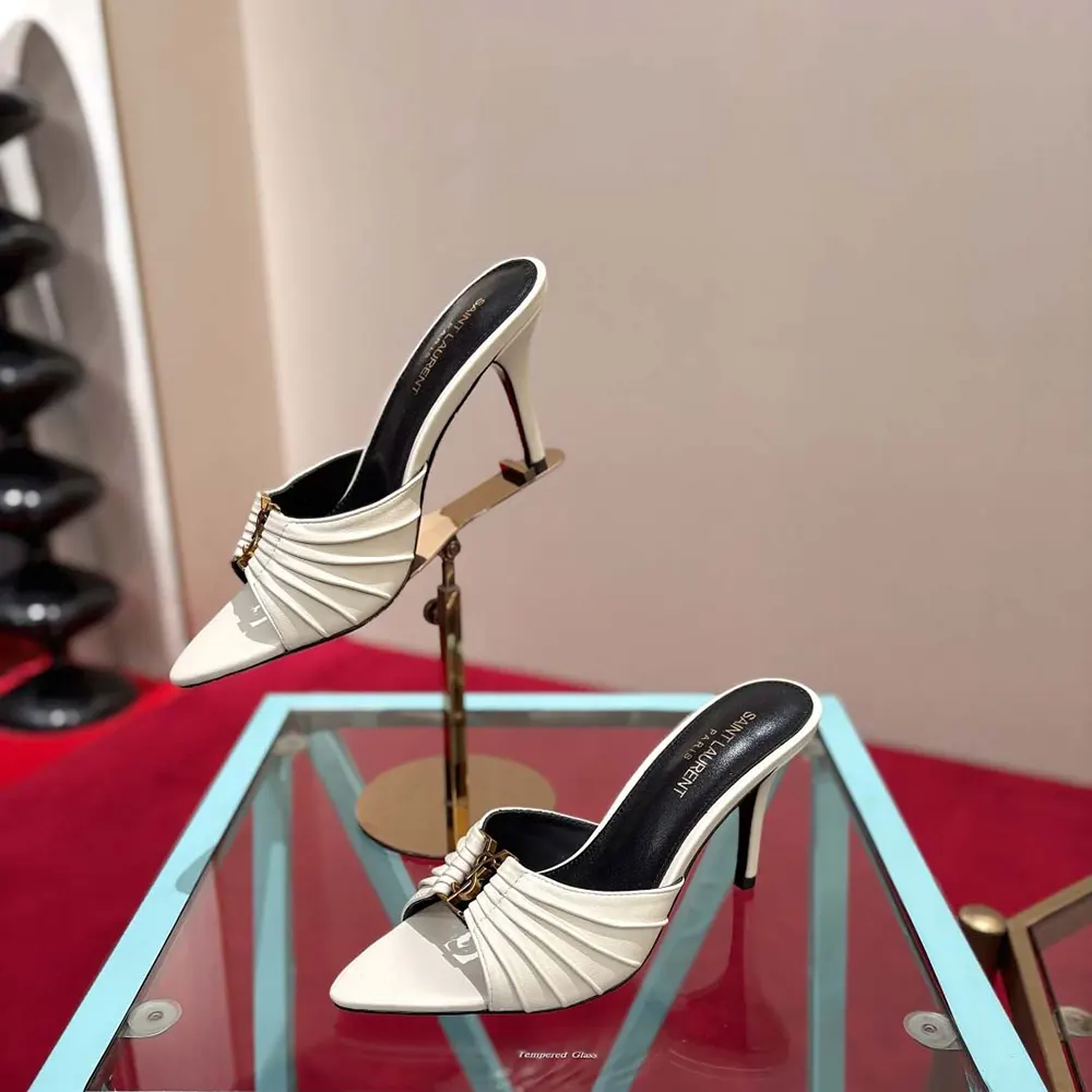 Saint Laurent YSL Women Babylone Mules In Smooth Leather White 4 Saint Laurent YSL Women Babylone Mules In Smooth Leather White