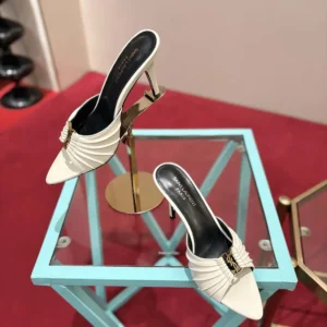Saint Laurent YSL Women Babylone Mules In Smooth Leather White