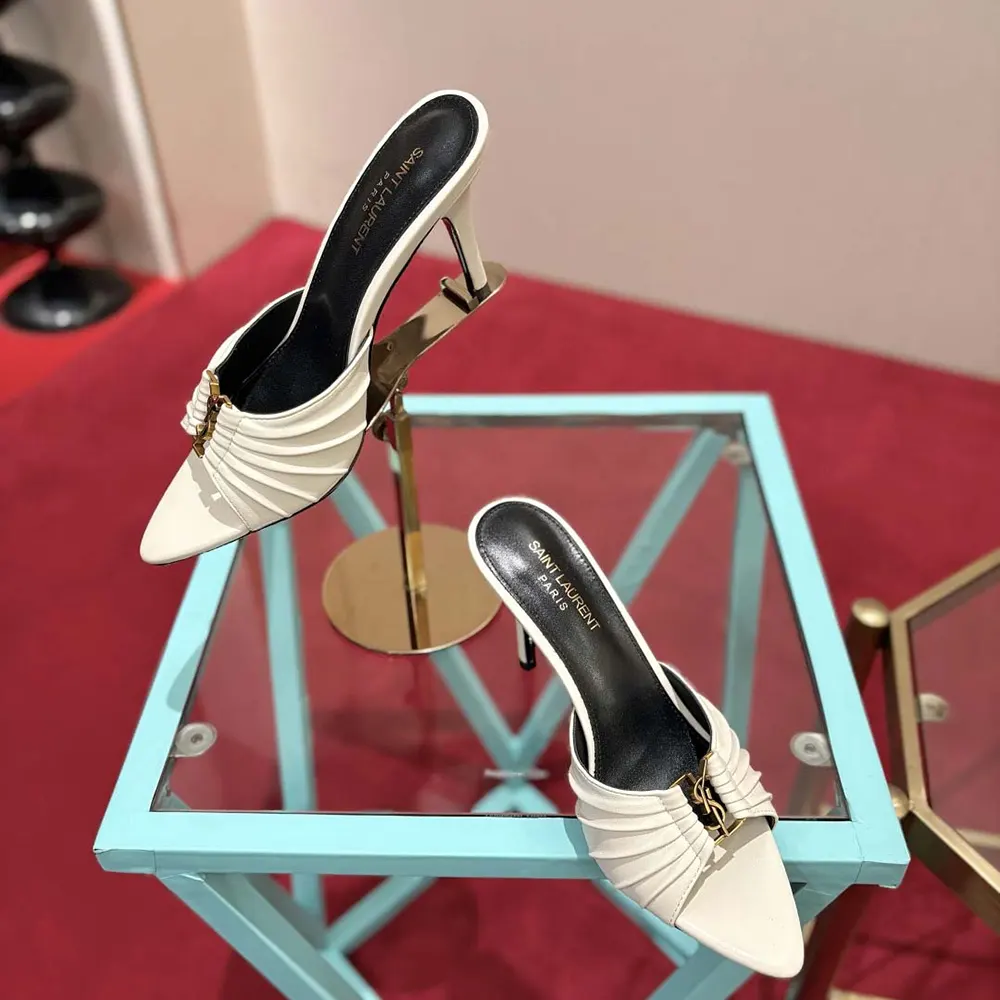 Saint Laurent YSL Women Babylone Mules In Smooth Leather White 5 Saint Laurent YSL Women Babylone Mules In Smooth Leather White