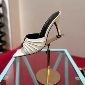 Saint Laurent YSL Women Babylone Mules In Smooth Leather White