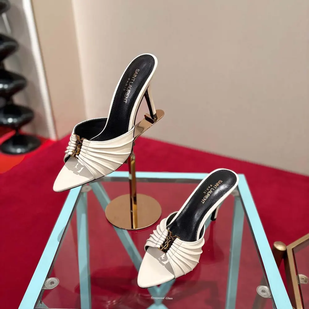 Saint Laurent YSL Women Babylone Mules In Smooth Leather White 2 Saint Laurent YSL Women Babylone Mules In Smooth Leather White
