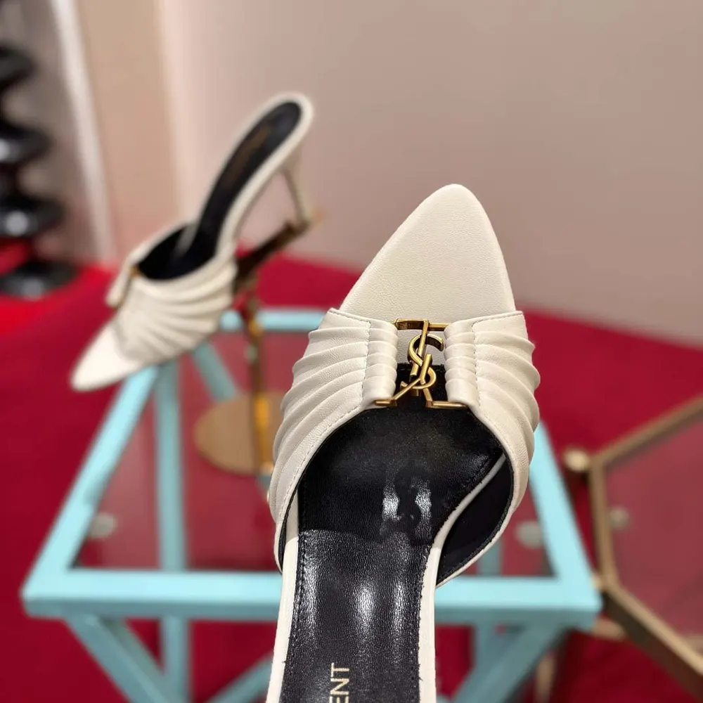 Saint Laurent YSL Women Babylone Mules In Smooth Leather White 8 Saint Laurent YSL Women Babylone Mules In Smooth Leather White
