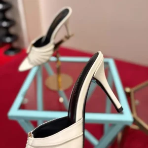 Saint Laurent YSL Women Babylone Mules In Smooth Leather White