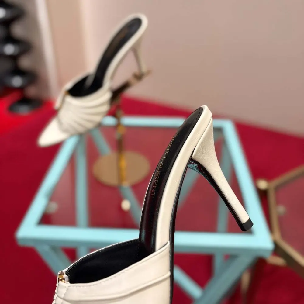 Saint Laurent YSL Women Babylone Mules In Smooth Leather White 9 Saint Laurent YSL Women Babylone Mules In Smooth Leather White