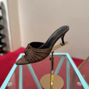 Saint Laurent YSL Women Babylone Mules In Suede Brown