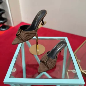Saint Laurent YSL Women Babylone Mules In Suede Brown