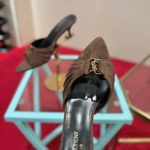 Saint Laurent YSL Women Babylone Mules In Suede Brown