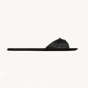 Saint Laurent YSL Women Babylone Slides In Smooth Leather Black