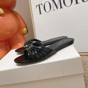 Saint Laurent YSL Women Babylone Slides In Smooth Leather Black