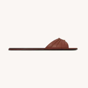 Saint Laurent YSL Women Babylone Slides In Smooth Leather Brown