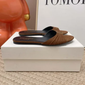 Saint Laurent YSL Women Babylone Slides In Suede Brown