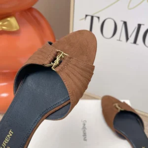Saint Laurent YSL Women Babylone Slides In Suede Brown