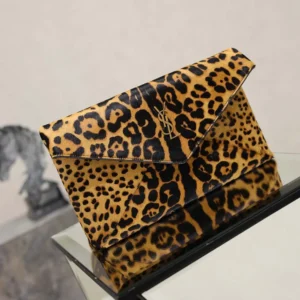 Saint Laurent YSL Women Cassandre Large Envelope Pouch In Pony Hair Leather