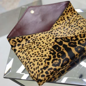 Saint Laurent YSL Women Cassandre Large Envelope Pouch In Pony Hair Leather