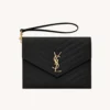 Saint Laurent YSL Women Cassandre Matelassé Flap Pouch In Grain De Poudre Leather Black