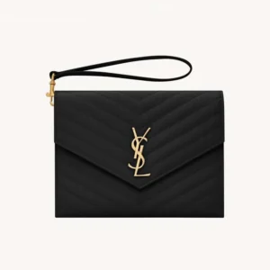 Saint Laurent YSL Women Cassandre Matelassé Flap Pouch In Grain De Poudre Leather Black